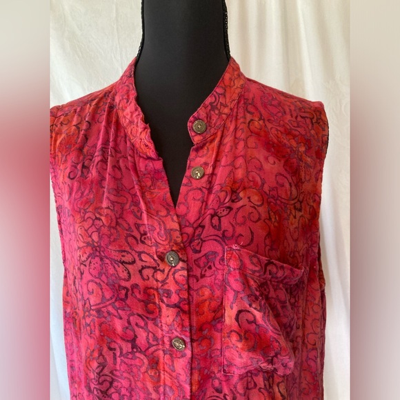 Soft Surroundings XL Sleeveless Pink Tropical Floral Blouse Button Down Collared - Picture 4 of 9